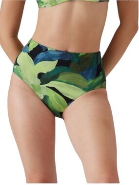 Athleta New Liana High Waist Tropical Print Bikini Bottoms Green Blue Medium NWT